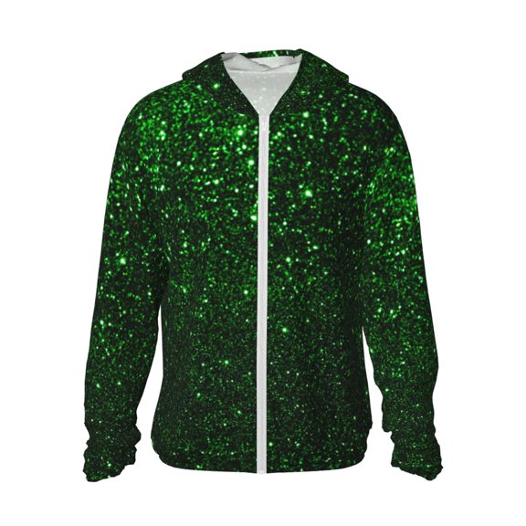 Kdxio Green Sparkling Print Women Men Sun Protection UPF 50+ Jackets Zip Up Long Sleeve Hoodie Hiking Lightweight with Pockets
