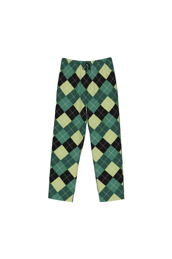 Green Squares Print Men's Sleep Pajama Pant Lounge Pants with Pockets