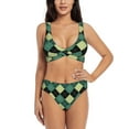 thumbnail image 1 of Kdxio Green Squares Print Women's 2 Piece High Waisted Wrap Spaghetti Strap Summer Swimsuit Bikini Set-Large, 1 of 7