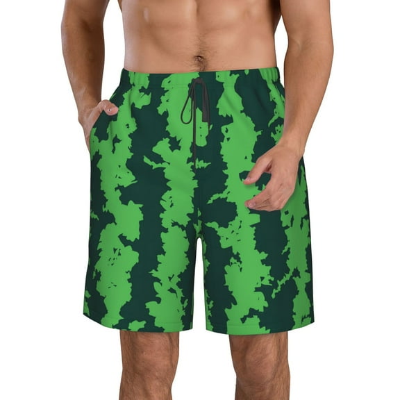 Kdxio Green Stripes Of Watermelon Pattern Mens Casual Shorts - Drawstring Summer Beach Sports Shorts for Men