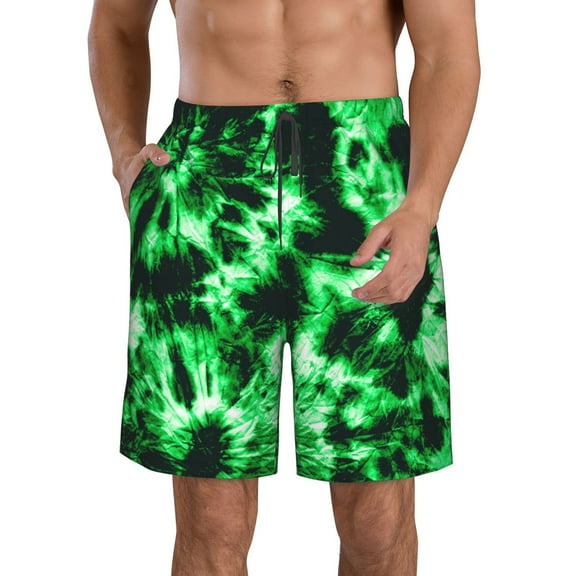 Kdxio Green Tie Dye Pattern Mens Casual Shorts - Drawstring Summer Beach Sports Shorts for Men