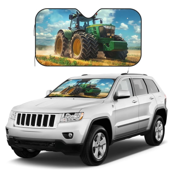 Kdxio Green Tractor Field Print Windshield Sun Shade, Foldable Sun Blocker for Car,Truck,SUV Automotive Interior Sun Protection,Reflective Shade for Front Windshield(Medium)