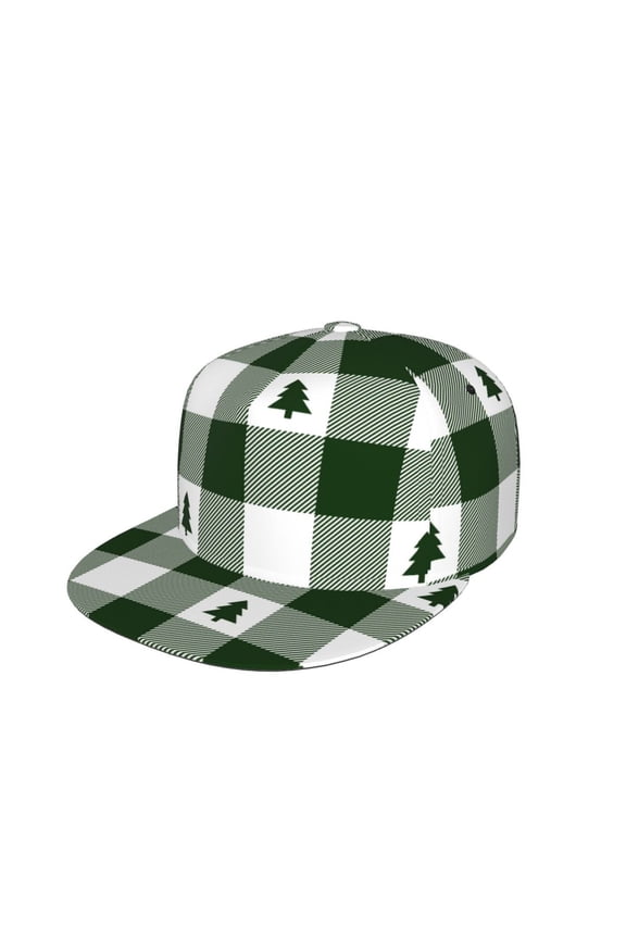 Green Tree Lumberjack Plaid Print Snapback Hat for Men Women,Adjustable Baseball Cap