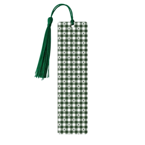 Kdxio Green White Christmas Tree Lumberjack Plaid Print Metal Tassel Bookmarks,Perfect Gift for Art Lovers and Bookworms Metal Bookmarks for Women
