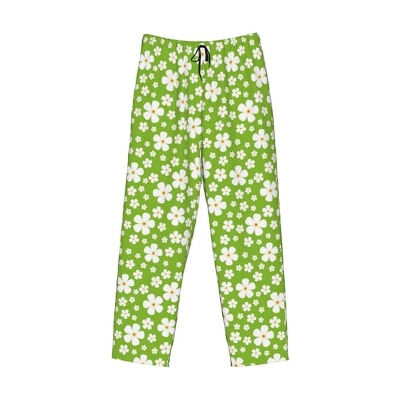 Kdxio Green White Flowers Print Men's Sleep Pajama Pant Lounge Pants with Pockets