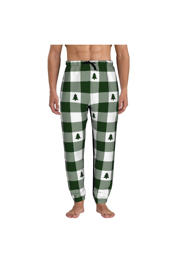 Green White Lumberjack Plaid Pattern Joggers,Sweatpants for Men with Pockets-Small