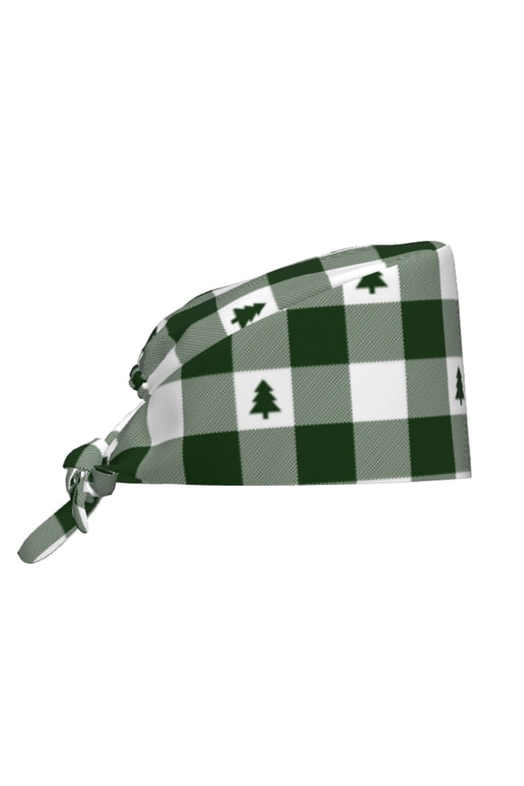 Green White Lumberjack Plaid Pattern Turban Hat for Women Men Comfortable Adjustable Cleaning Working Cap with Sweatband