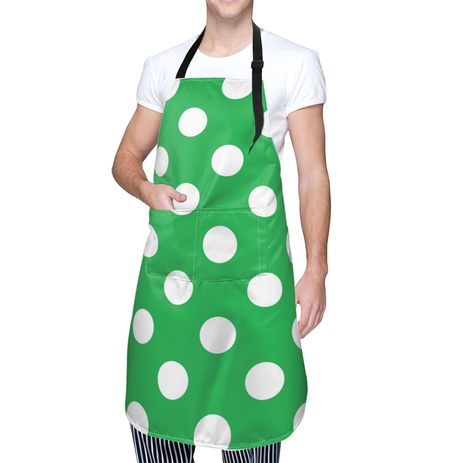 Kdxio Green And White Polka Dot Apron with Pockets Adjustable Kitchen Aprons for Men Women Waterproof Aprons for Cooking,Drawing,Crafting, Baking Household Cleaning