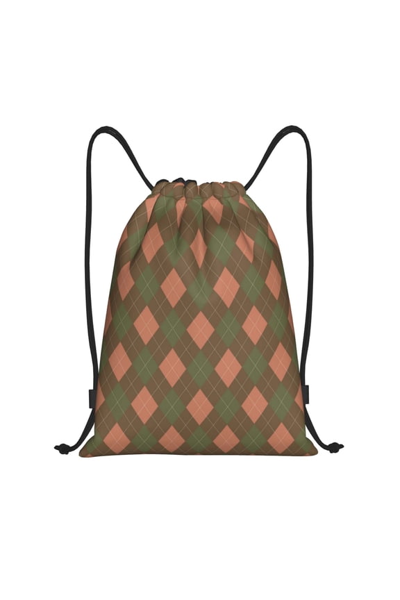 Green and Pink Squares Print Drawstring Backpack Bag,Waterproof Draw String Back Sack, Gym Drawstring Bags Swim Bag For Unisex