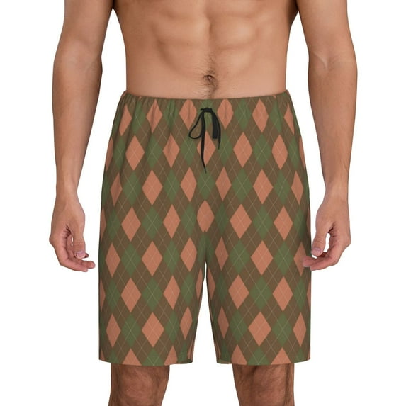 Kdxio Green and Pink Squares Print Mens Sleep Shorts Bottoms Soft Comfy Pajama Wear Pants with Drawstring Pockets