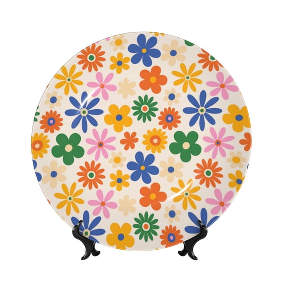 Kdxio Groovy Daisy Flowers Bone China Decorative Plate Ceramic Decorative Plate for Home Office Wall Stand Decorative Plates for Home Bedroom-7in
