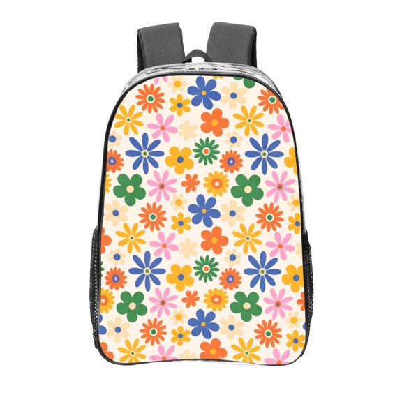 Kdxio Groovy Daisy Flowers Clear Backpack, Transparent Bookbag for School for Women Men, Capacity Clear Bag for College, Travel