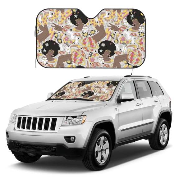 Kdxio Groovy Disco Print Windshield Sun Shade, Foldable Sun Blocker for Car,Truck,SUV Automotive Interior Sun Protection,Reflective Shade for Front Windshield(Small)