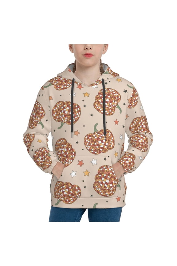 Groovy Disco Pumpkin Pattern Boys Athletic Unisex Boys Girls Hoodie with Pocket Sweatshirts-Large