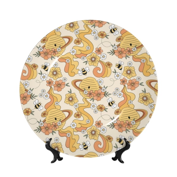 Kdxio Groovy Floral Bone China Decorative Plate Ceramic Decorative Plate for Home Office Wall Stand Decorative Plates for Home Bedroom-6in