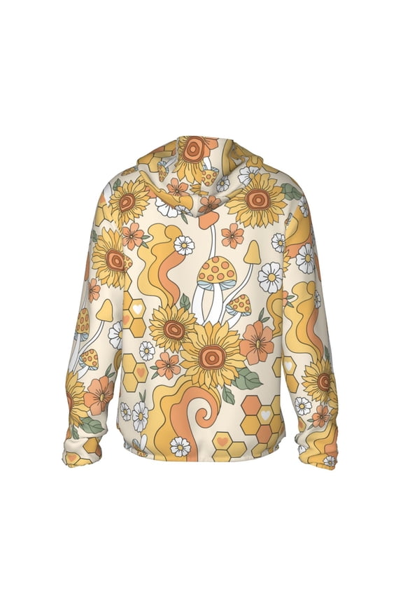 Groovy Hippie Flower Mushrooms Print Women Men Sun Protection UPF 50+ Jackets Zip Up Long Sleeve Hoodie Hiking Lightweight with Pockets