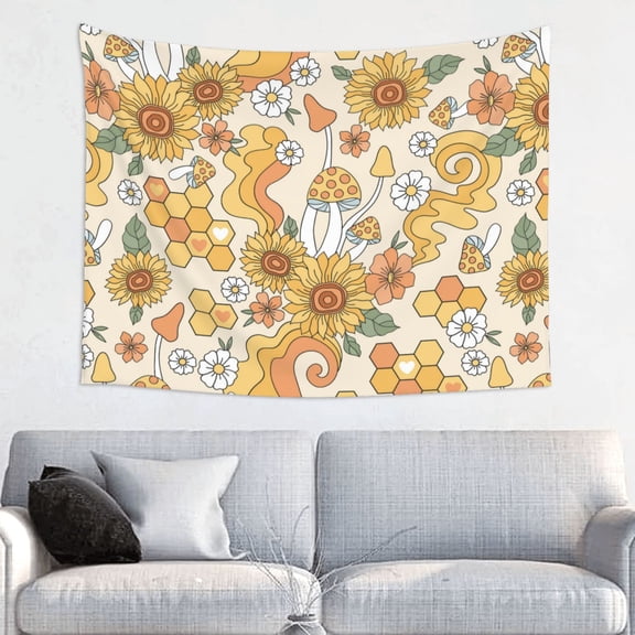 Kdxio Groovy Hippie Flower Mushrooms Wall Hanging Tapestries Banner For Bedroom College Dorm Home Living Room Party Decor 29X37 In