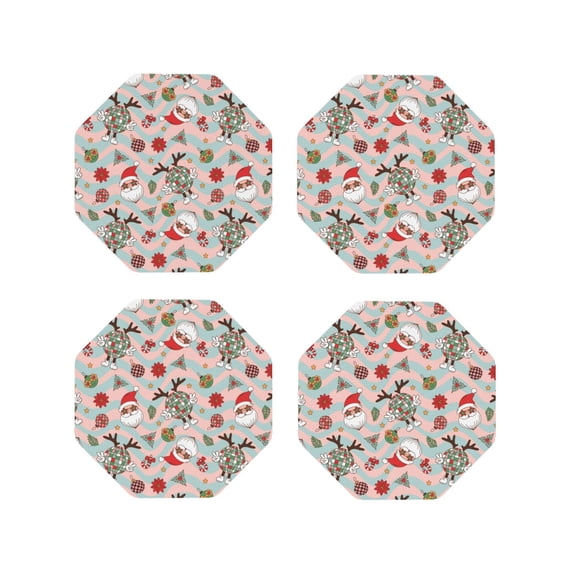 Kdxio Groovy Retro Santa Funny Coasters,4 Pcs Leather Coasters,Housewarming Gifts,Protect Furniture from Water Marks Scratch and Damage