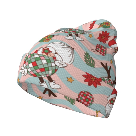 Kdxio Groovy Retro Santa Winter Beanie for Men Women Beanie Knit Hat Cuffed Cap Beanie Knit Chunky Snow Cap