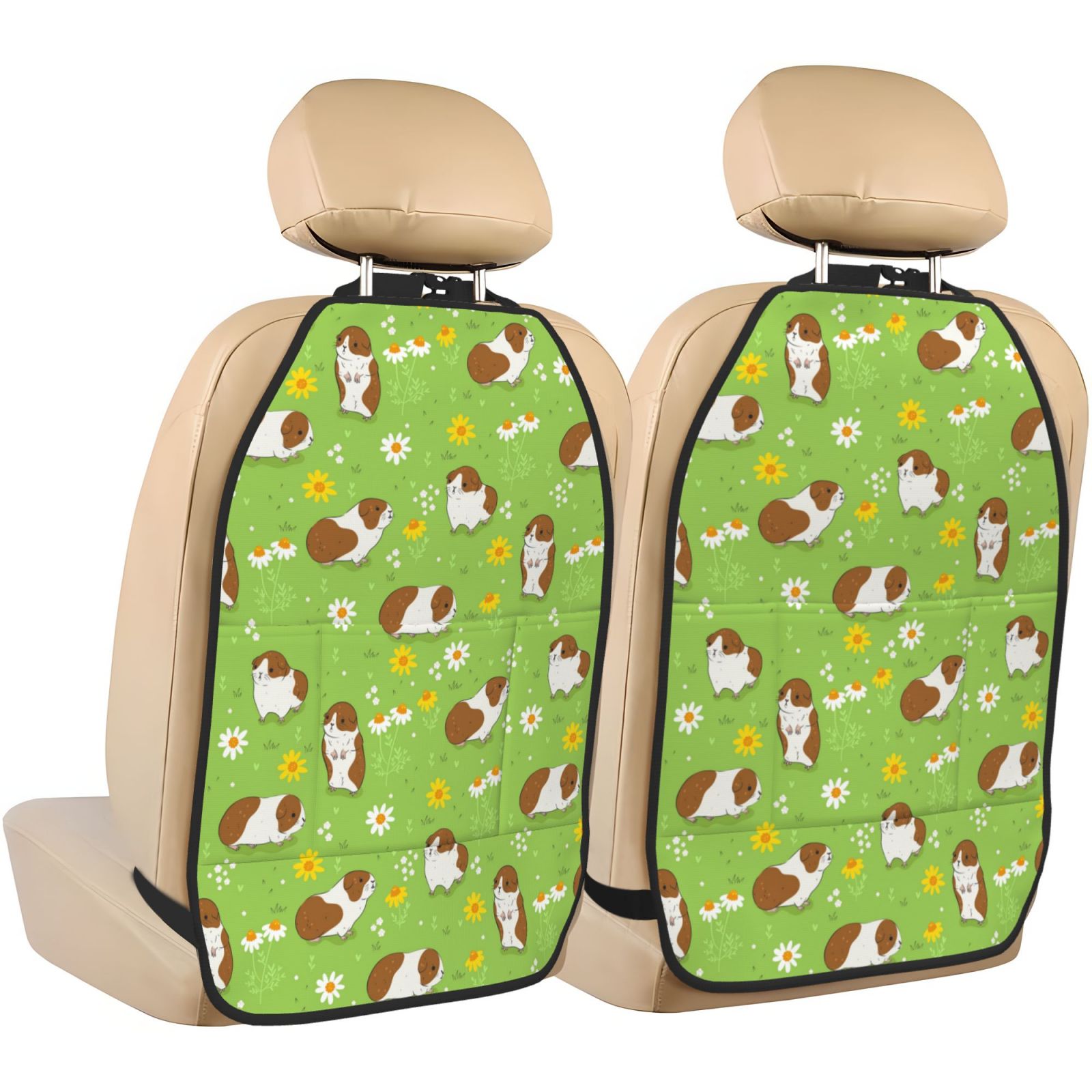 Kdxio Guinea Pigs Print 2 Pack Car Kick Mat Seat Cover Back Protector Mat with Pockets for Organizer Backseat Protector and Storage Anti Kick Pad for Vehicles