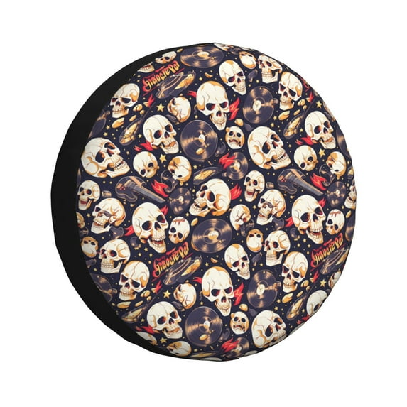 Kdxio Guitar Skull record for Tire Cover Wheel Protectors Tyre Covers Weatherproof Wheel Covers Universal Fit for Trailer Rv SUV Truck Camper Travel Trailers 17 inch