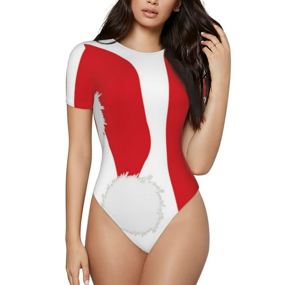 Kdxio HOHOHO Christmas for Women's Short-Sleeved Onesie Stylish Round Neck Pajamas Bodysuit Jumpsuit Nightwear-Medium