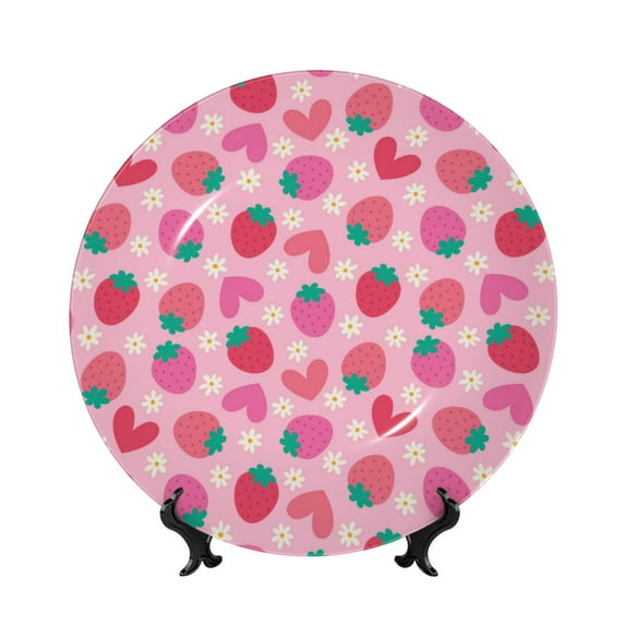 Kdxio Haear Strawberry Bone China Decorative Plate Ceramic Decorative Plate for Home Office Wall Stand Decorative Plates for Home Bedroom-10in