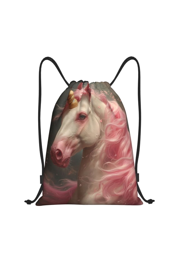 Haired White Horse Print Drawstring Backpack Bag,Waterproof Draw String Back Sack, Gym Drawstring Bags Swim Bag For Unisex