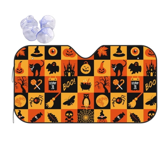 Kdxio Halloween Banner Symbols Print Front Windshield Sun Shade,Folding Auto Sunshade for Car Truck SUV-Small