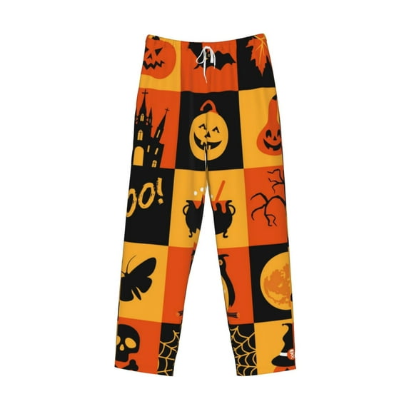 Kdxio Halloween Banner Symbols Print Men's Sleep Pajama Pant Lounge Pants with Pockets