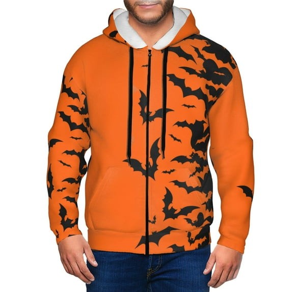 Kdxio Halloween Bats Print Men Hoodies Casual Hoodies for Men with Zip Pockets Full Zip Long Sleeve Sweatshirt Sports Hooded Jacket-Large