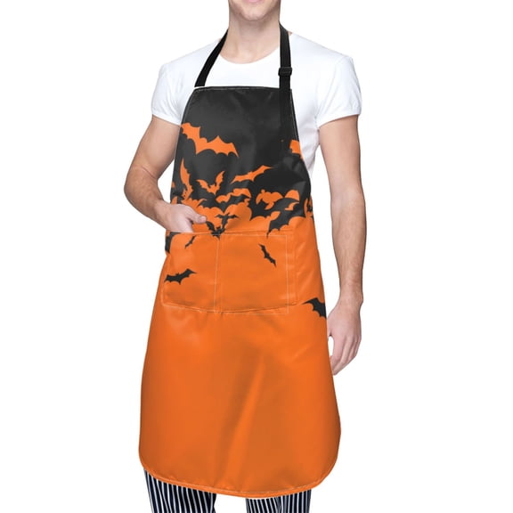 Kdxio Halloween With Black Bats Apron with Pockets Adjustable Kitchen Aprons for Men Women Waterproof Aprons for Cooking,Drawing,Crafting, Baking Household Cleaning