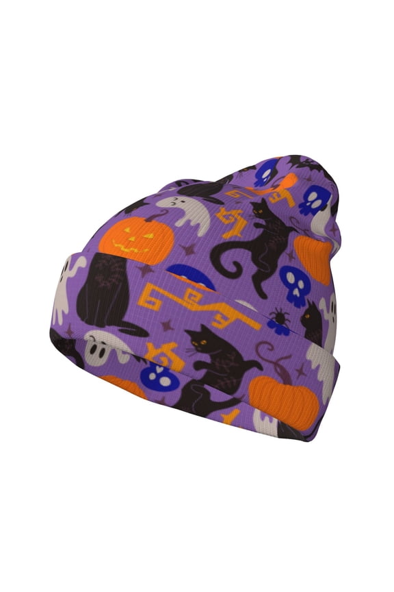 Halloween Black Cats Winter Beanie for Men Women Beanie Knit Hat Cuffed Cap Beanie Knit Chunky Snow Cap