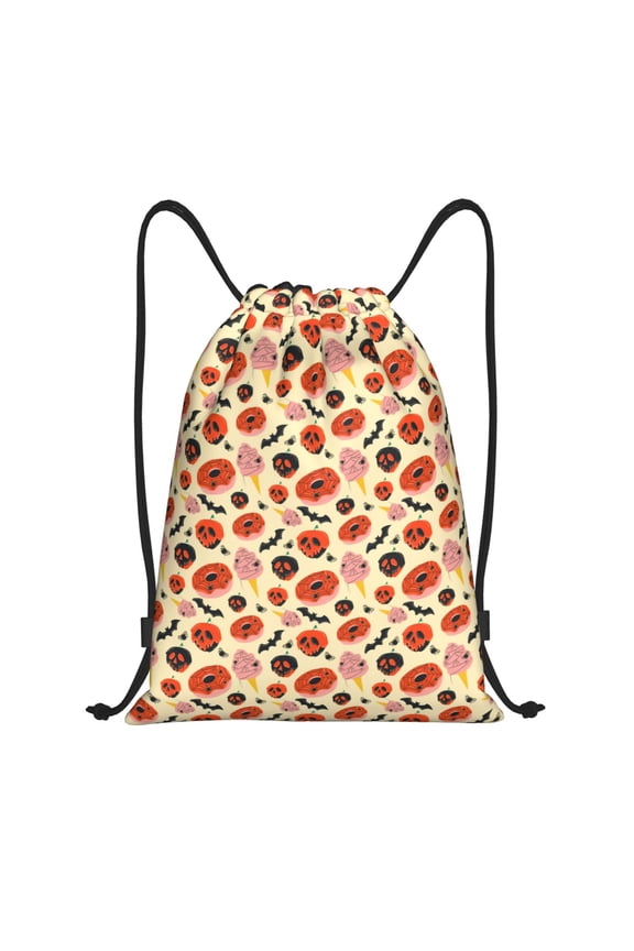 Halloween Donut Print Drawstring Backpack Bag,Waterproof Draw String Back Sack, Gym Drawstring Bags Swim Bag For Unisex