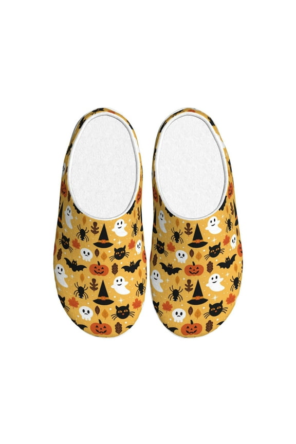 Halloween Ghost Pumpkin Women's Men's Slippers Plush Slip-On House Slipper for Winter Indoor Soft Cushion Non-slip Fluffy Slides Slippers-35/36