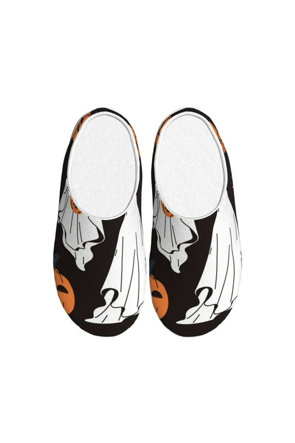 Halloween Ghosts And Pumpkins Women's Men's Slippers Plush Slip-On House Slipper for Winter Indoor Soft Cushion Non-slip Fluffy Slides Slippers-11