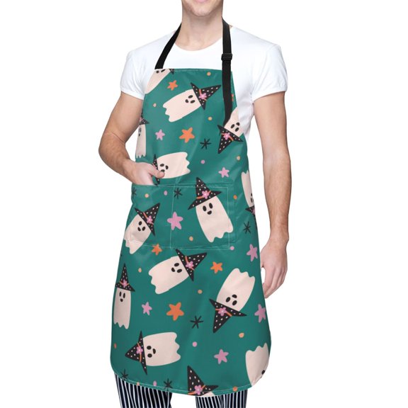Kdxio Halloween Ghosts Apron with Pockets Adjustable Kitchen Aprons for Men Women Waterproof Aprons for Cooking,Drawing,Crafting, Baking Household Cleaning