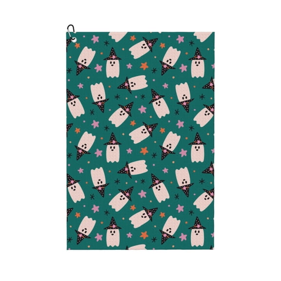 Kdxio Halloween Ghosts Pattern Golf Towel (24" X 16") with Carabiner Clip - The Convenient Golf Cleaning Towel