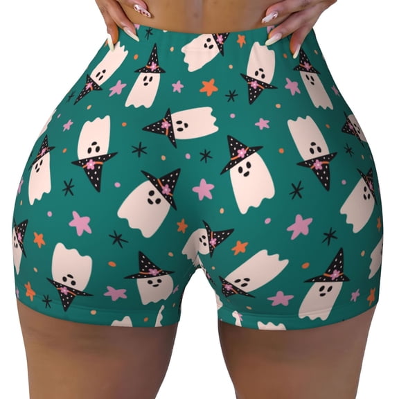 Kdxio Halloween Ghosts Print Workout Shorts for Women Seamless Soft Smooth Gym Yoga Scrunch Active Shorts