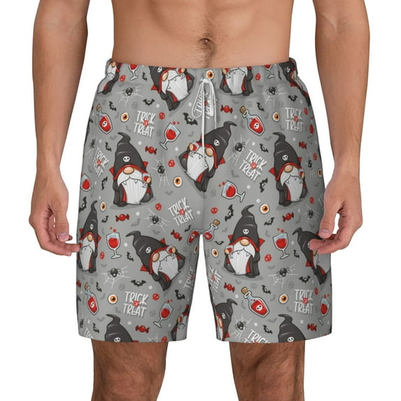 Kdxio Halloween Gnome Print Men'S Swim Trunks With Compression Liner 7 Inch Inseam Quick Dry Swim Shorts