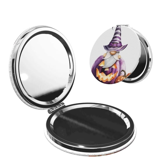 Kdxio Halloween Gnome With Pumpkins Pocket Mirror, 1X/2X Travel Makeup Mirror 2-Sided Folding Small Mirror Portable Double-Sided Magnifying Cosmetic Mirror for Gift-Round Shape