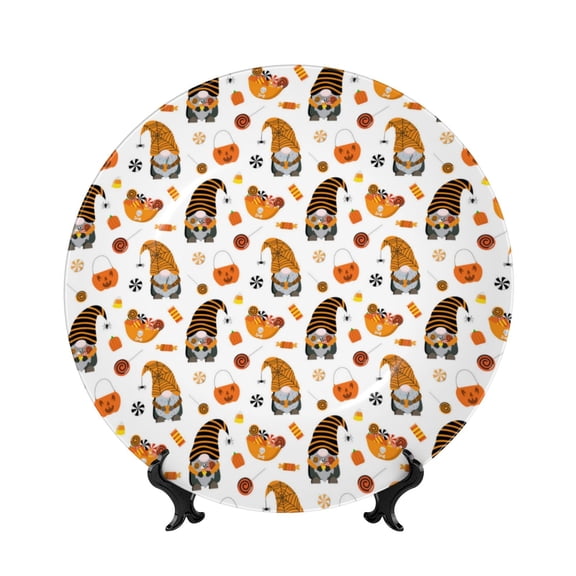 Kdxio Halloween Gnomes Bone China Decorative Plate Ceramic Decorative Plate for Home Office Wall Stand Decorative Plates for Home Bedroom-8in