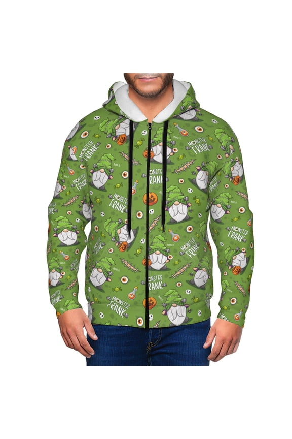 Halloween Monster Gnome Print Men Hoodies Casual Hoodies for Men with Zip Pockets Full Zip Long Sleeve Sweatshirt Sports Hooded Jacket-XX-Large