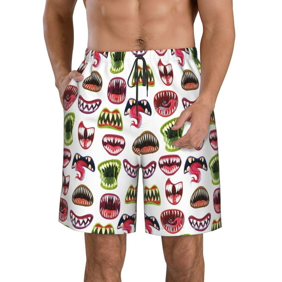 Kdxio Halloween Mouth Pattern Mens Casual Shorts - Drawstring Summer Beach Sports Shorts for Men