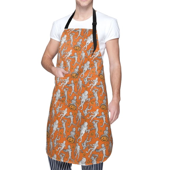 Kdxio Halloween Mummy Apron with Pockets Adjustable Kitchen Aprons for Men Women Waterproof Aprons for Cooking,Drawing,Crafting, Baking Household Cleaning