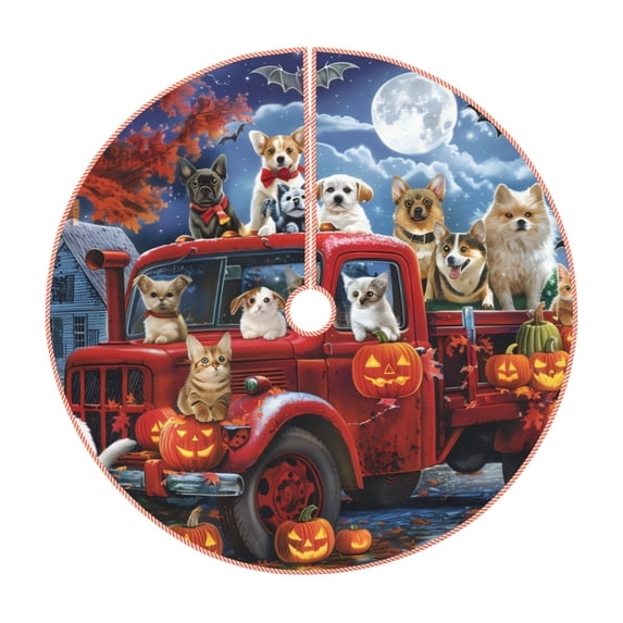 Kdxio Halloween Pets Pumpkins Print Christmas Tree Skirt Christmas Xmas Tree Skirts Mat for New Year Holiday Christmas Party Decorations-48"