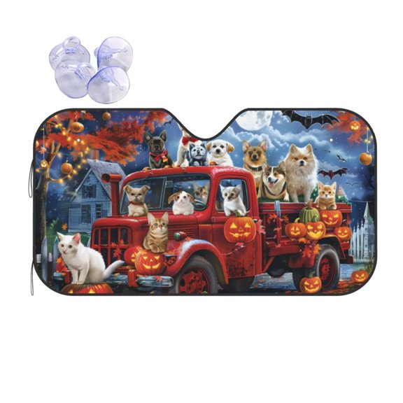 Kdxio Halloween Pets Pumpkins Print Front Windshield Sun Shade,Folding Auto Sunshade for Car Truck SUV-Small