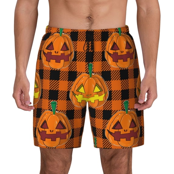 Kdxio Halloween Print Men'S Swim Trunks With Compression Liner 7 Inch Inseam Quick Dry Swim Shorts