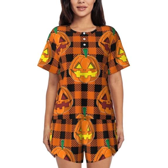 Kdxio Halloween Print Pajamas Sets for Women Short-Sleeved Pjs with Lounge Shorts Two Piece Sleepwear S-4XL
