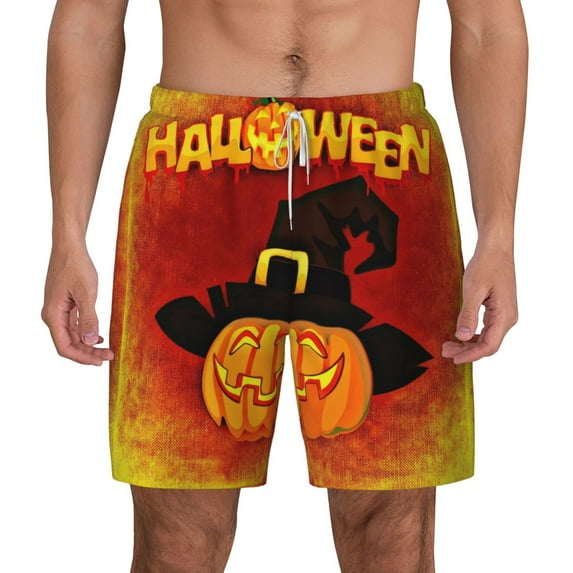 Kdxio Halloween Pumpkin Autumn Hat Print Men'S Swim Trunks With Compression Liner 7 Inch Inseam Quick Dry Swim Shorts